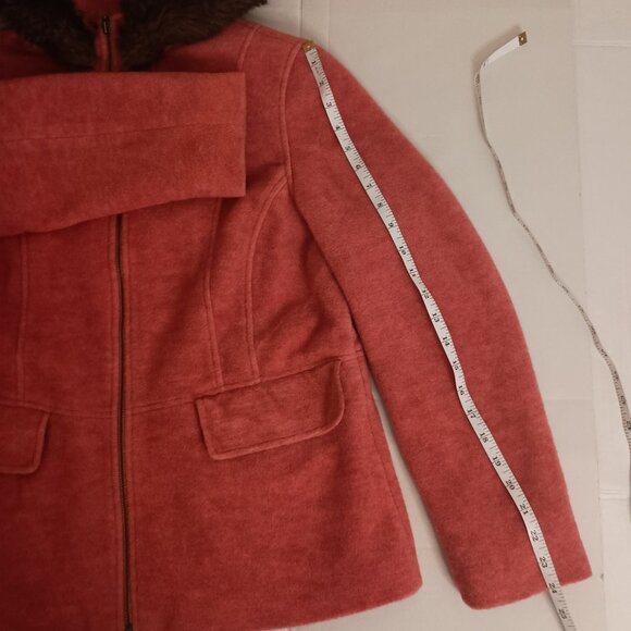 L.L. Bean Wool Blend Fleece Walking Coat Rose Pink Fur Hood Women’s Petite M - Picture 13 of 15
